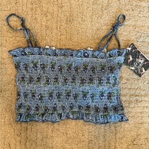 Kortni Jeane Blue and Green Smocked swim top NWT